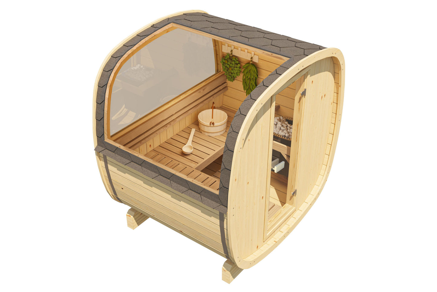 Sauna zewnętrzna Uku 160 dla 3-4 osób / Tylko ogrzewanie elektryczne / Wysokiej Jakości Świerk Nordycki ( Sosnowe Drewno Termiczne) | Wellness | Relaks | SPA |