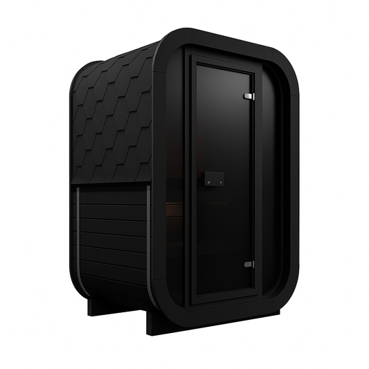 Sauna ogrodowa Limitowana Czarna Edycja ULLA130 Thermowood 1-2 osoby – nowoczesna zewnętrzna na taras lub do ogrodu w stylu skandynawskim piec elektryczny 220V/230V/400V