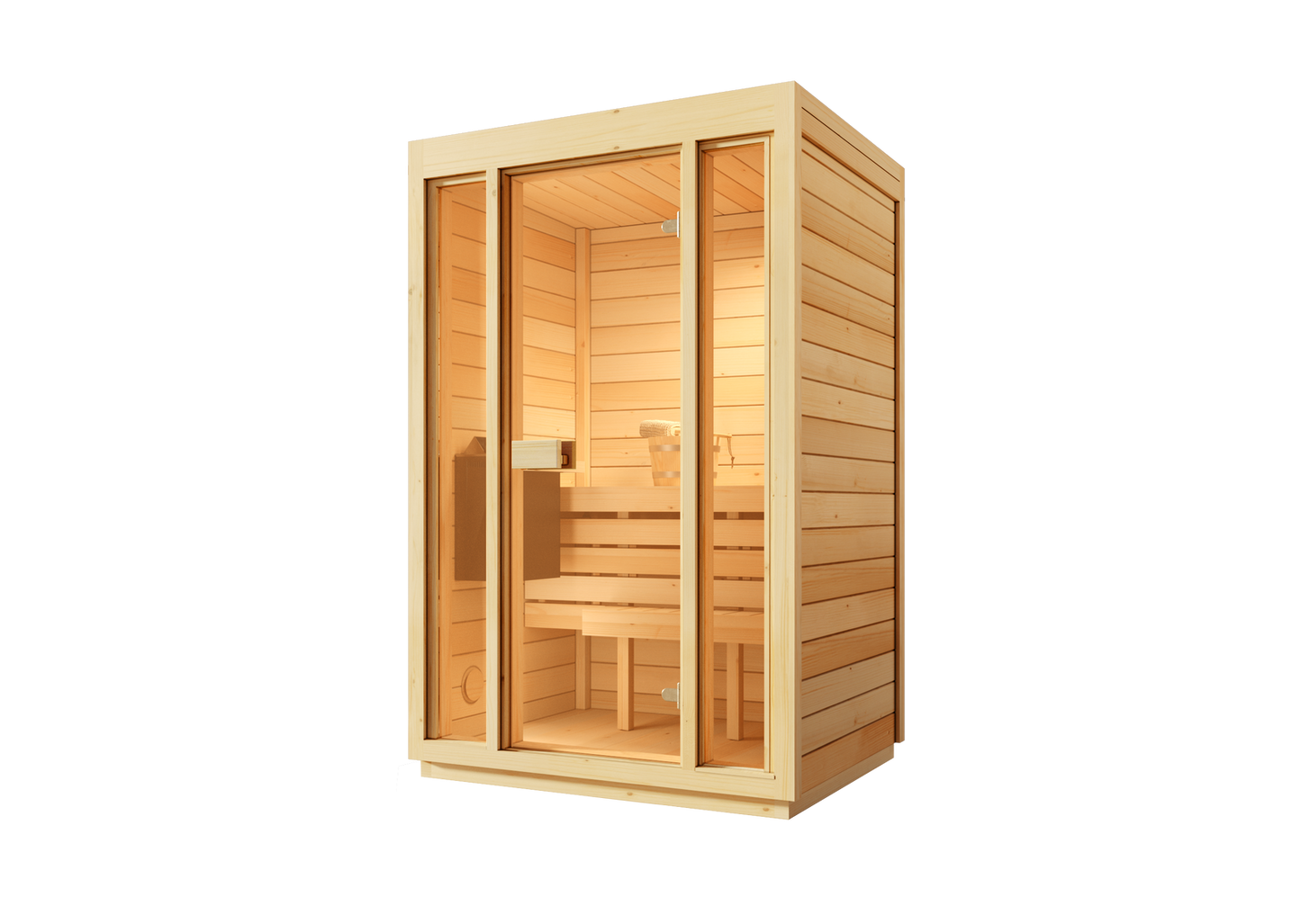 Sauna Domowa Bali S – Przestronna sauna wewnętrzna dla 2 osób z piecem elektrycznym, idealna do relaksu w zaciszu własnego domu.