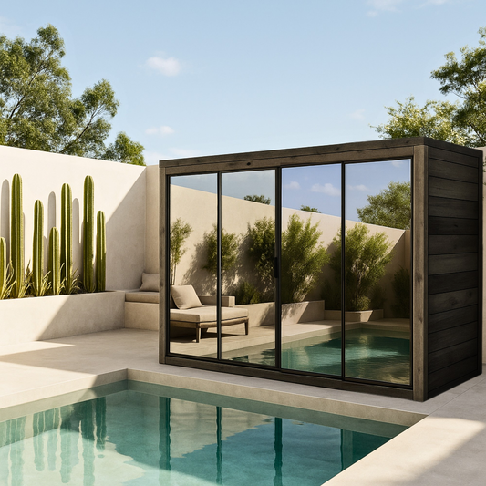 Sauna Ogrodowa Bali L Limitowana Czarna Wersja Ze szkłem lustrzanym Thermowood – Przestronna Sauna Zewnętrzna na 4 Osoby z Piecem Elektrycznym, Idealna do Relaksu w Ogrodzie