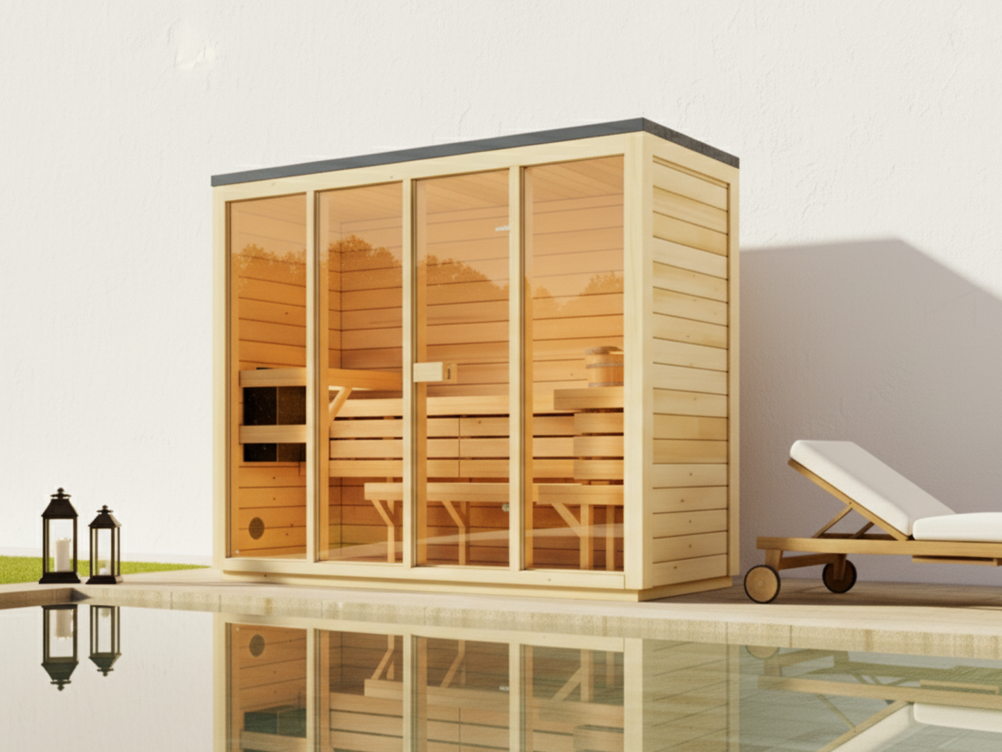 Sauna Ogrodowa Bali L – Przestronna Sauna Zewnętrzna na 4 Osoby z Piecem Elektrycznym, Idealna do Relaksu w Ogrodzie