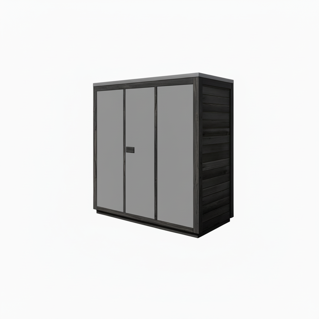 Sauna Ogrodowa Bali M Limitowana Czarna Wersja Ze szkłem lustrzanym Thermowood – Przestronna Sauna Zewnętrzna na 3 Osoby z Piecem Elektrycznym, Idealna do Relaksu w Ogrodzie