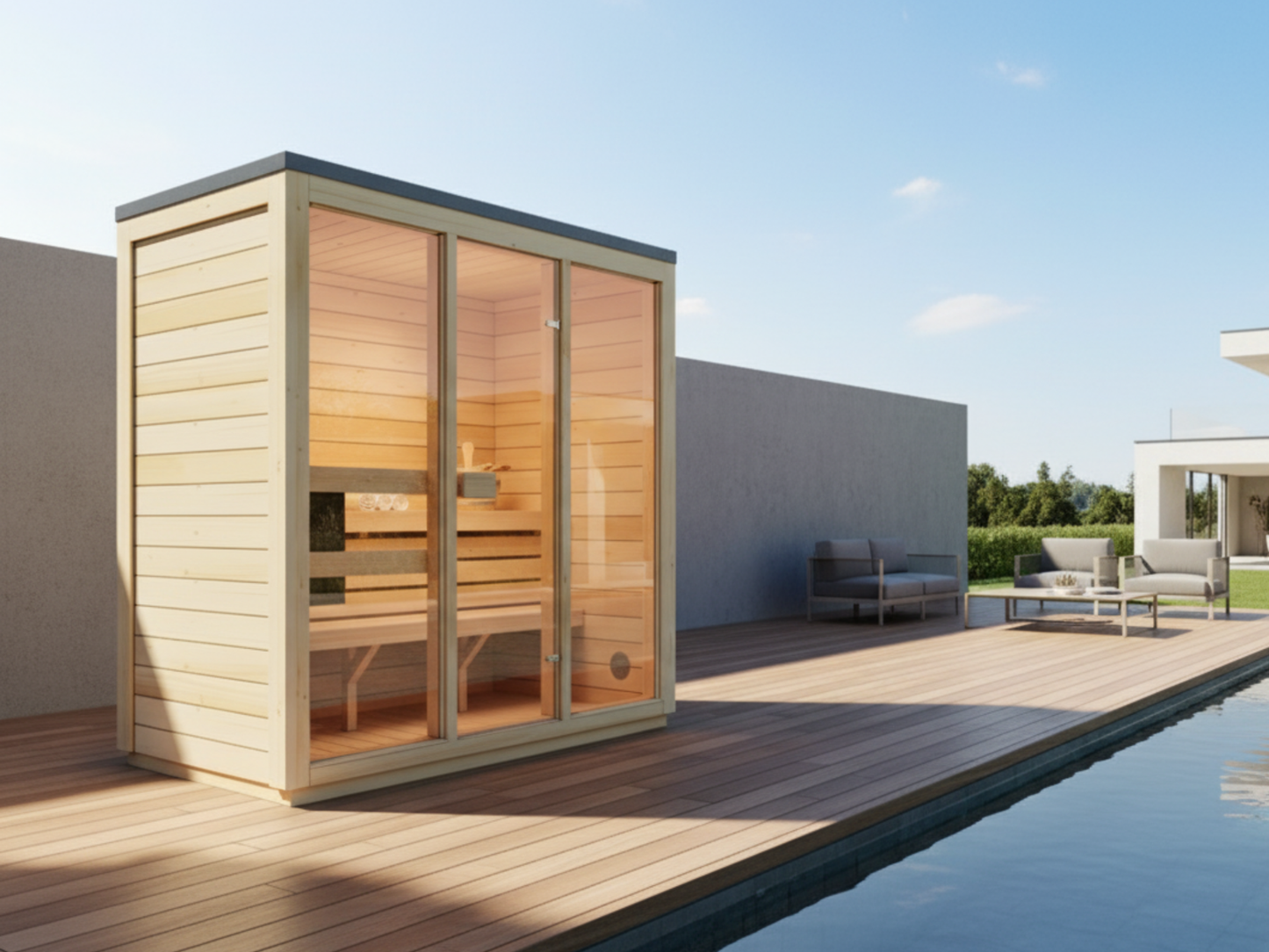 Sauna Ogrodowa Bali M – Przestronna Sauna Zewnętrzna na 3 Osoby z Piecem Elektrycznym, Idealna do Relaksu w Ogrodzie