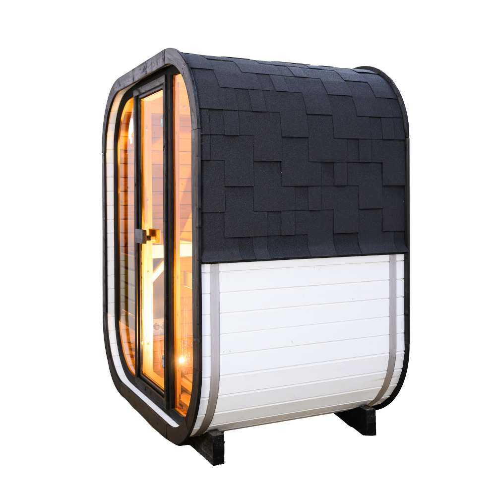 Sauna zewnętrzna AMORA dla 2–3 osób / Tylko ogrzewanie elektryczne / Świerk i Thermowood | Wellness | SPA | Naturalne Drewno