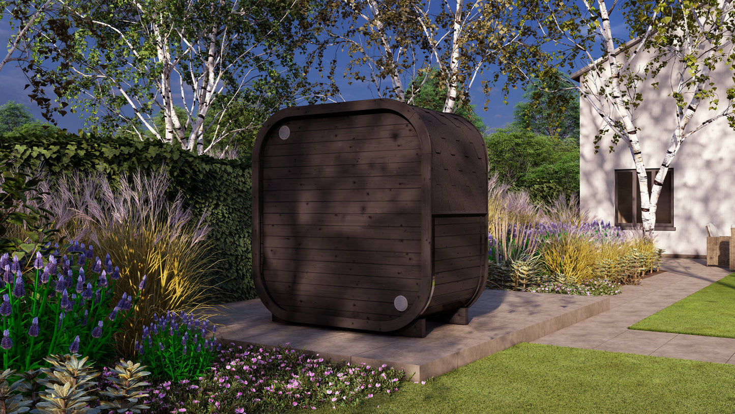 Sauna zewnętrzna AMORA dla 2–3 osób / Tylko ogrzewanie elektryczne / Świerk i Thermowood | Wellness | SPA | Naturalne Drewno