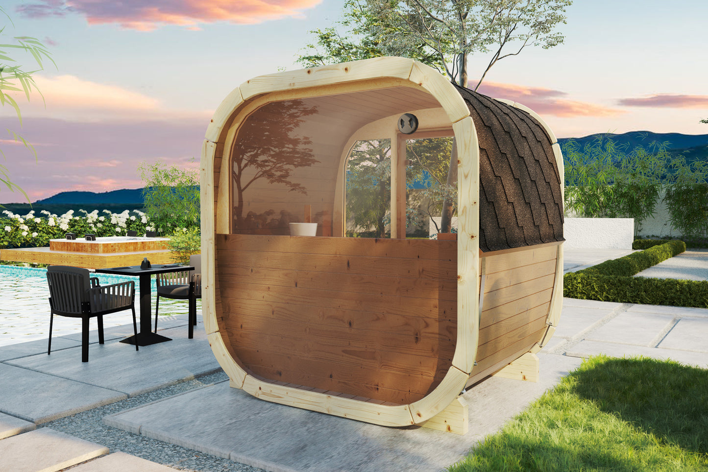 Sauna zewnętrzna Eke 160 dla 3-4 osób / Tylko ogrzewanie elektryczne / Wysokiej Jakości Świerk Nordycki ( Sosnowe Drewno Termiczne) | Wellness | Relax | SPA | Nordycki Styl