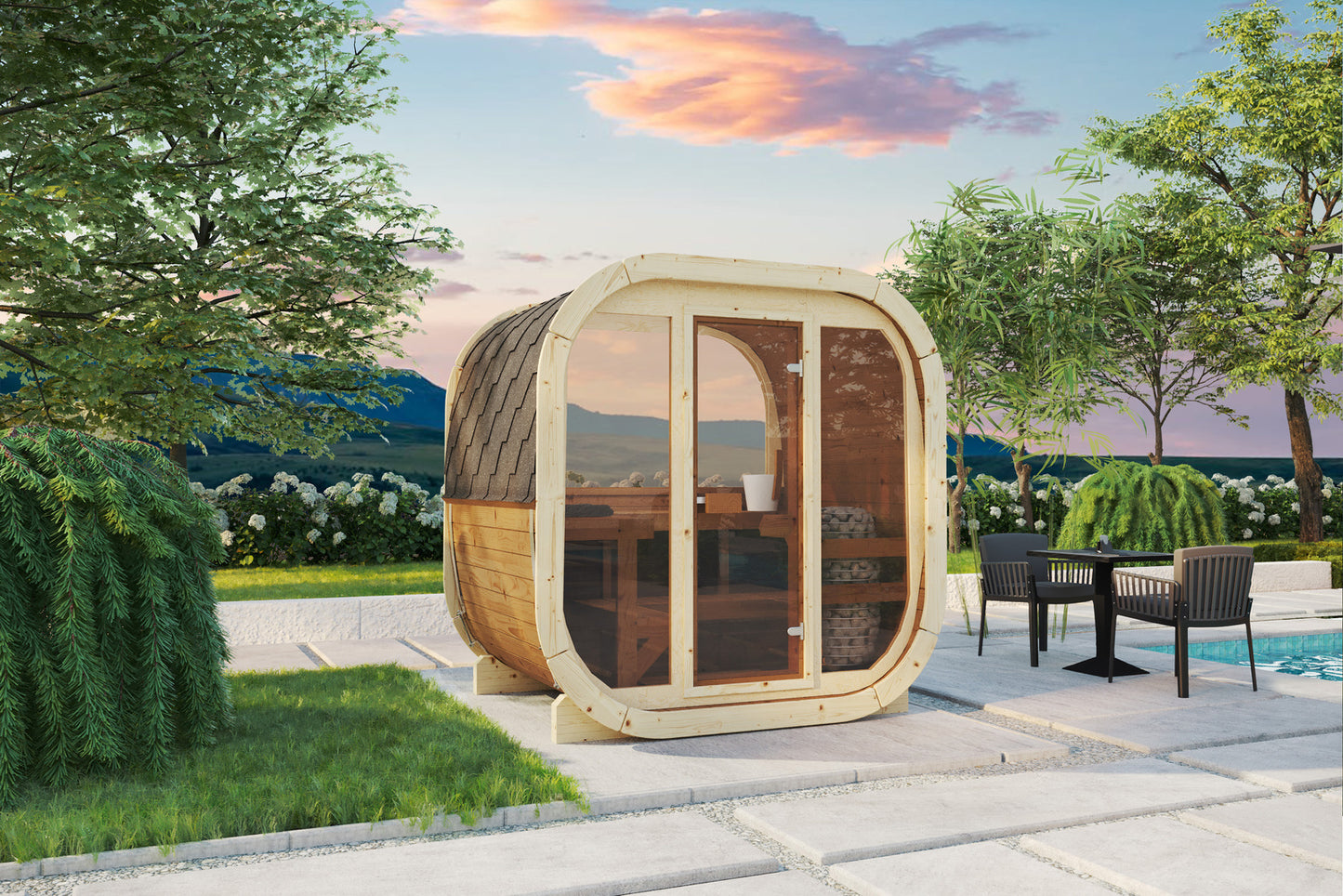 Sauna zewnętrzna Eke 160 dla 3-4 osób / Tylko ogrzewanie elektryczne / Wysokiej Jakości Świerk Nordycki ( Sosnowe Drewno Termiczne) | Wellness | Relax | SPA | Nordycki Styl