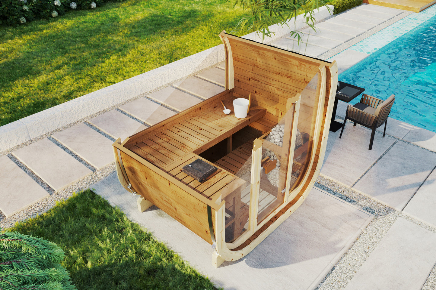 Sauna zewnętrzna Eke 160 dla 3-4 osób / Tylko ogrzewanie elektryczne / Wysokiej Jakości Świerk Nordycki ( Sosnowe Drewno Termiczne) | Wellness | Relax | SPA | Nordycki Styl