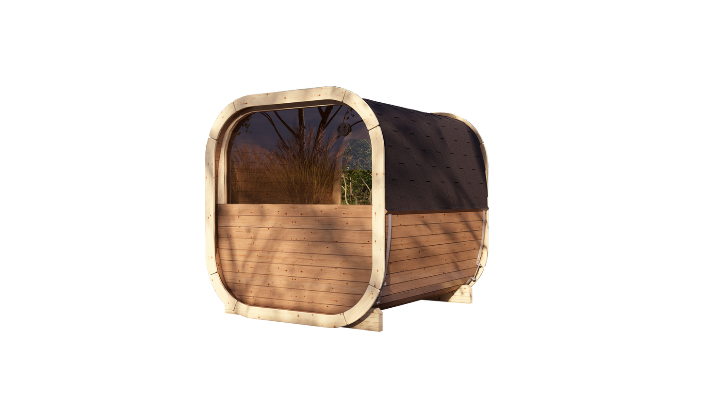 Sauna zewnętrzna Eke 220 dla 4-6 osób / Piec elektryczny lub Opalany Drewnem Harvia / Wysokiej Jakości Świerk Nordycki ( Sosnowe Drewno Termiczne) | Wellness | Relaks | SPA | Nordycki Styl |