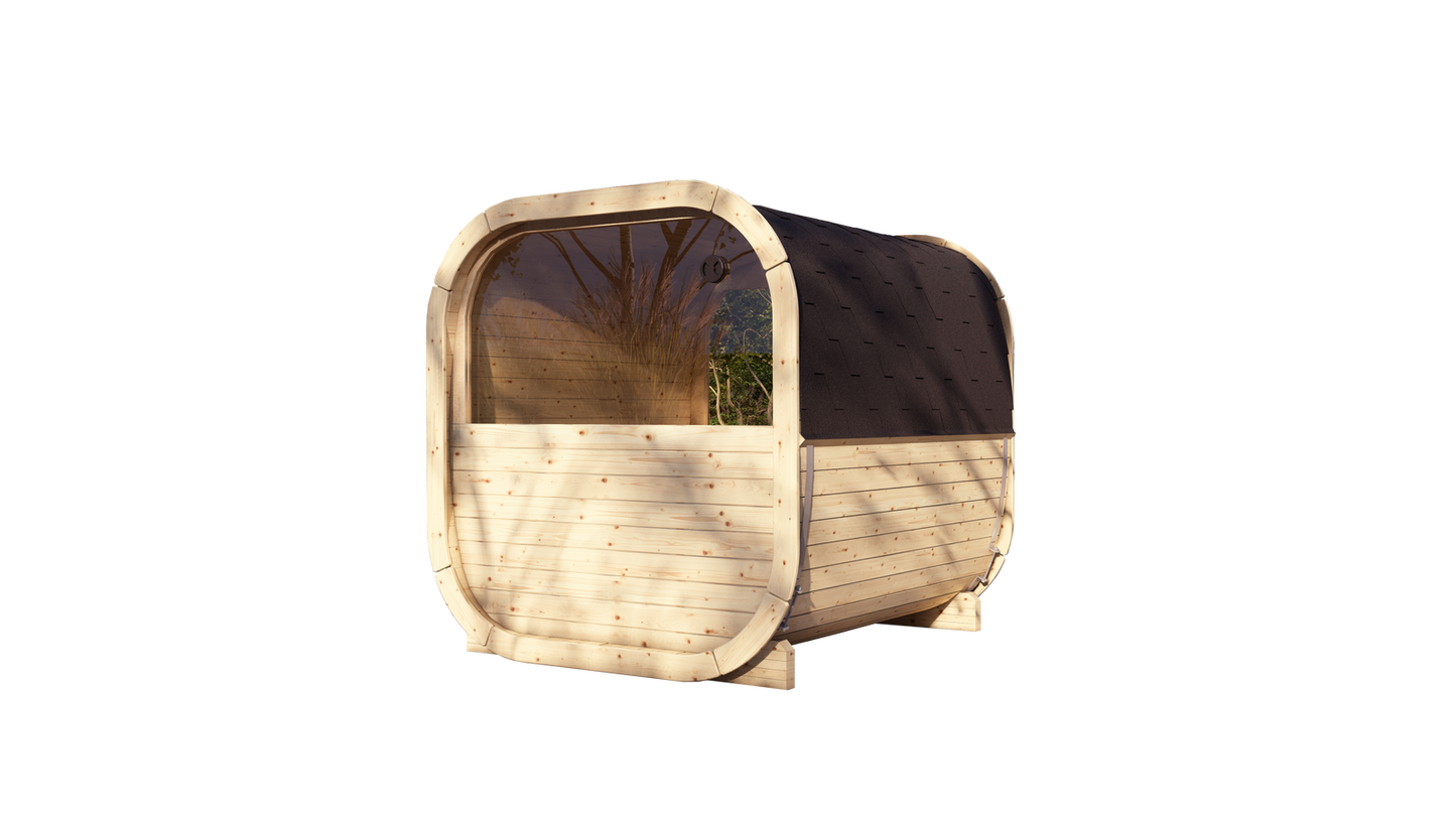 Sauna zewnętrzna Eke 220 dla 4-6 osób / Piec elektryczny lub Opalany Drewnem Harvia / Wysokiej Jakości Świerk Nordycki ( Sosnowe Drewno Termiczne) | Wellness | Relaks | SPA | Nordycki Styl |