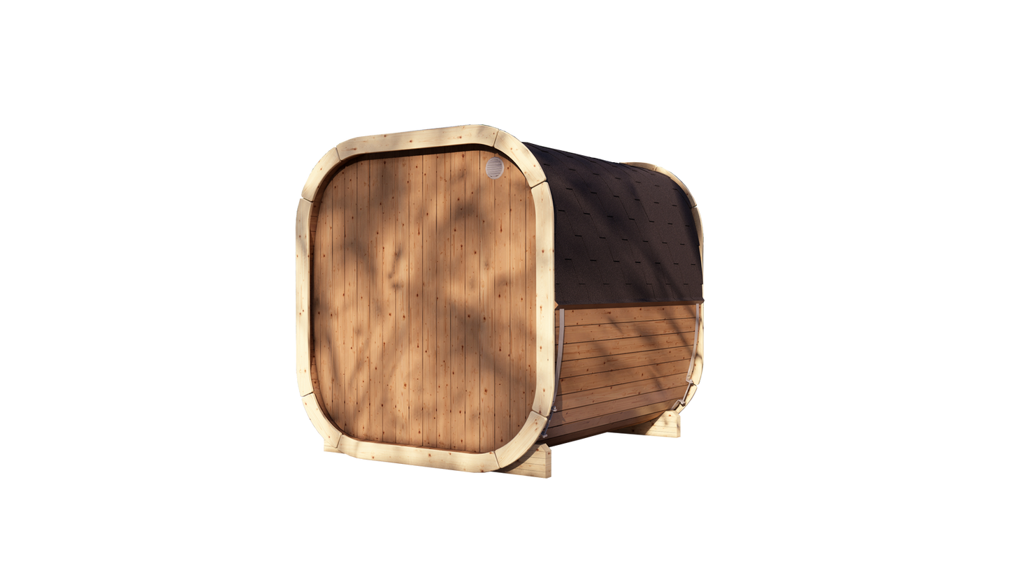 Sauna zewnętrzna Eke 220 dla 4-6 osób / Piec elektryczny lub Opalany Drewnem Harvia / Wysokiej Jakości Świerk Nordycki ( Sosnowe Drewno Termiczne) | Wellness | Relaks | SPA | Nordycki Styl |