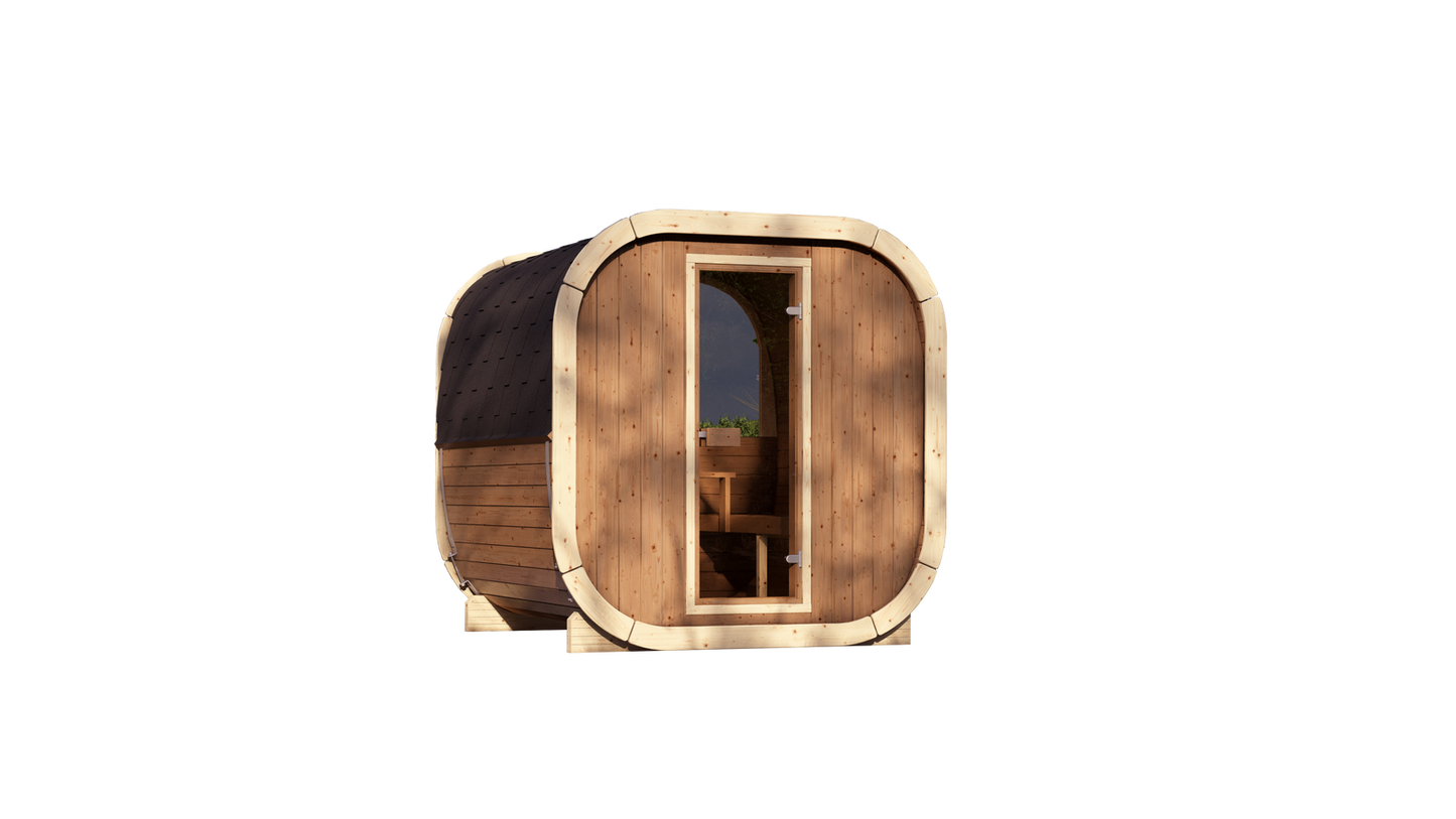 Sauna zewnętrzna Eke 220 dla 4-6 osób / Piec elektryczny lub Opalany Drewnem Harvia / Wysokiej Jakości Świerk Nordycki ( Sosnowe Drewno Termiczne) | Wellness | Relaks | SPA | Nordycki Styl |