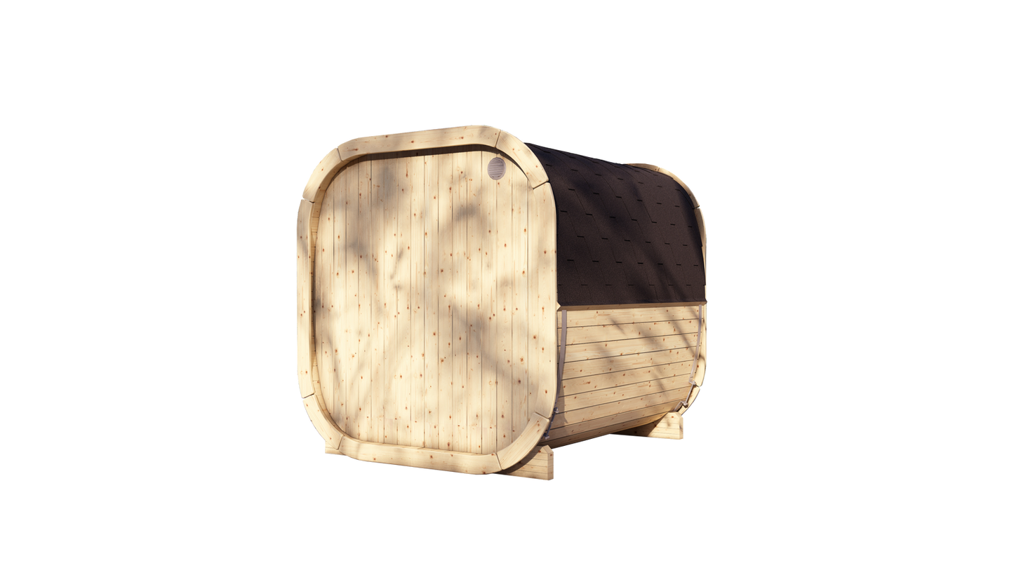 Sauna zewnętrzna Eke 220 dla 4-6 osób / Piec elektryczny lub Opalany Drewnem Harvia / Wysokiej Jakości Świerk Nordycki ( Sosnowe Drewno Termiczne) | Wellness | Relaks | SPA | Nordycki Styl |