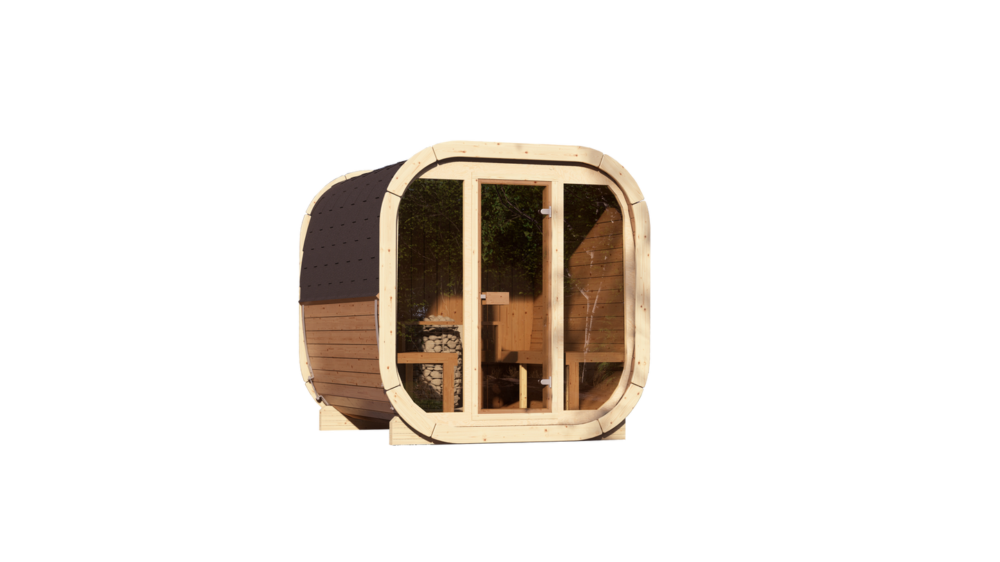 Sauna zewnętrzna Eke 220 dla 4-6 osób / Piec elektryczny lub Opalany Drewnem Harvia / Wysokiej Jakości Świerk Nordycki ( Sosnowe Drewno Termiczne) | Wellness | Relaks | SPA | Nordycki Styl |