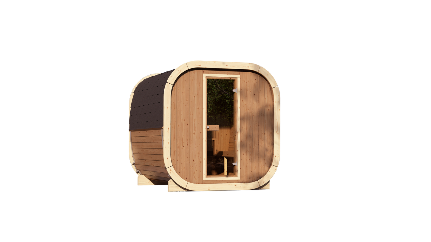 Sauna zewnętrzna Eke 220 dla 4-6 osób / Piec elektryczny lub Opalany Drewnem Harvia / Wysokiej Jakości Świerk Nordycki ( Sosnowe Drewno Termiczne) | Wellness | Relaks | SPA | Nordycki Styl |