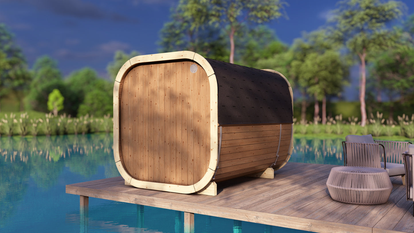 Sauna zewnętrzna Eke 280 dla 4-6 osób / Piec elektryczny lub Opalany Drewnem Harvia / Wysokiej Jakości Świerk Nordycki ( Sosnowe Drewno Termiczne) | Wellness | Relaks | SPA | Nordycki Styl