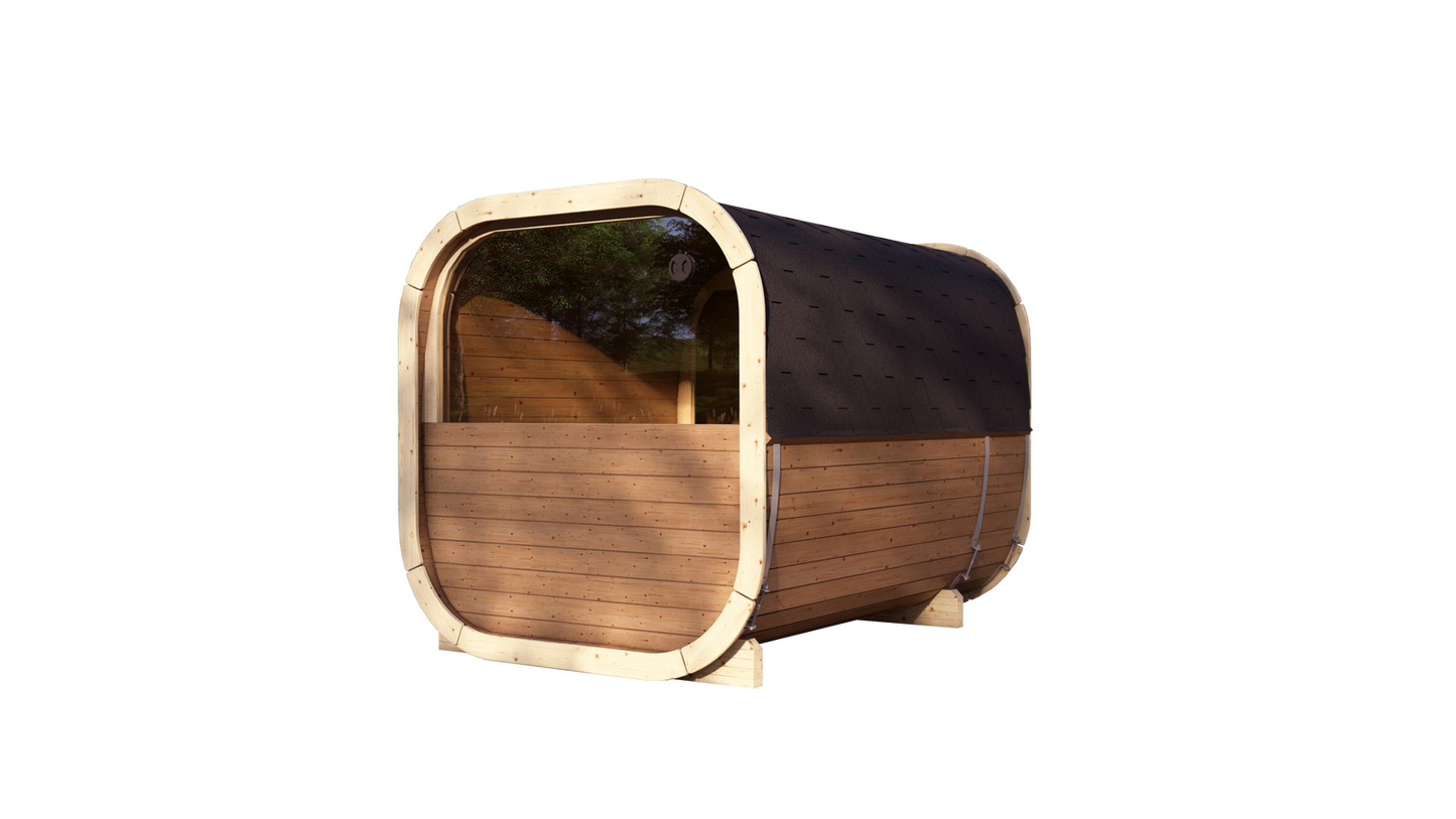 Sauna zewnętrzna Eke 280 dla 4-6 osób / Piec elektryczny lub Opalany Drewnem Harvia / Wysokiej Jakości Świerk Nordycki ( Sosnowe Drewno Termiczne) | Wellness | Relaks | SPA | Nordycki Styl