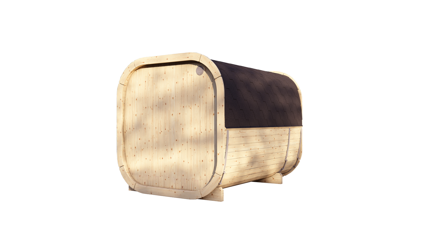 Sauna zewnętrzna Eke 280 dla 4-6 osób / Piec elektryczny lub Opalany Drewnem Harvia / Wysokiej Jakości Świerk Nordycki ( Sosnowe Drewno Termiczne) | Wellness | Relaks | SPA | Nordycki Styl