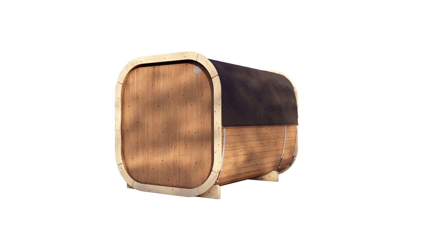 Sauna zewnętrzna Eke 280 dla 4-6 osób / Piec elektryczny lub Opalany Drewnem Harvia / Wysokiej Jakości Świerk Nordycki ( Sosnowe Drewno Termiczne) | Wellness | Relaks | SPA | Nordycki Styl