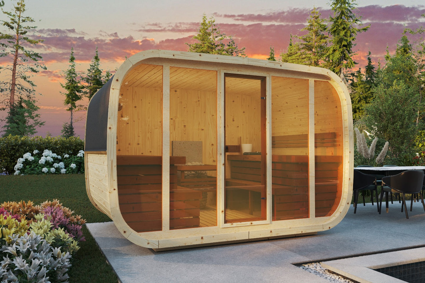 Sauna zewnętrzna Klaar dla 4-6 osób / Tylko ogrzewanie elektryczne / Wysokiej Jakości Świerk Nordycki ( Sosnowe Drewno Termiczne) | Wellness | Relaks | SPA | Nordycki Styl