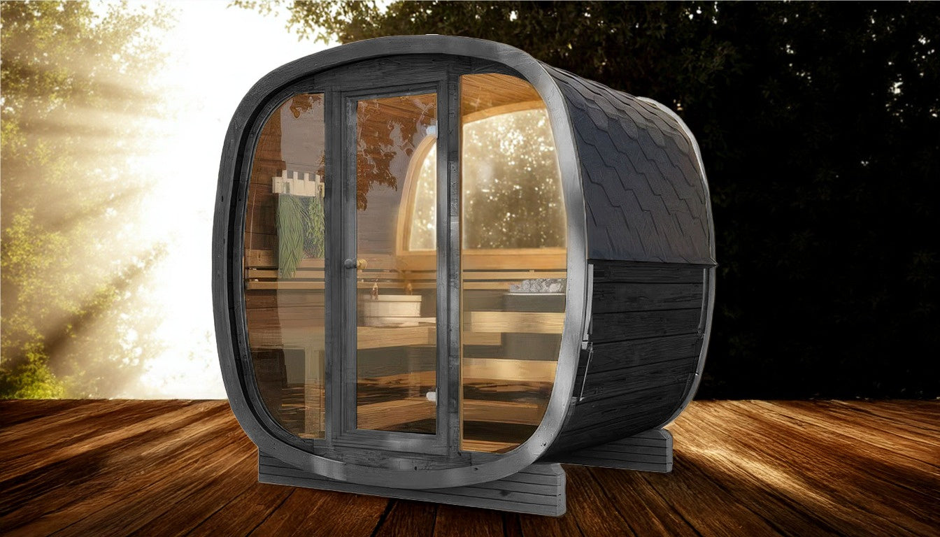 Sauna zewnętrzna Limitowana Czarna Wersja Uku 130 dla 3-4 osób / Tylko ogrzewanie elektryczne / Wysokiej Jakości Świerk Nordycki ( Sosnowe Drewno Termiczne) | Wellness | Relaks | SPA |