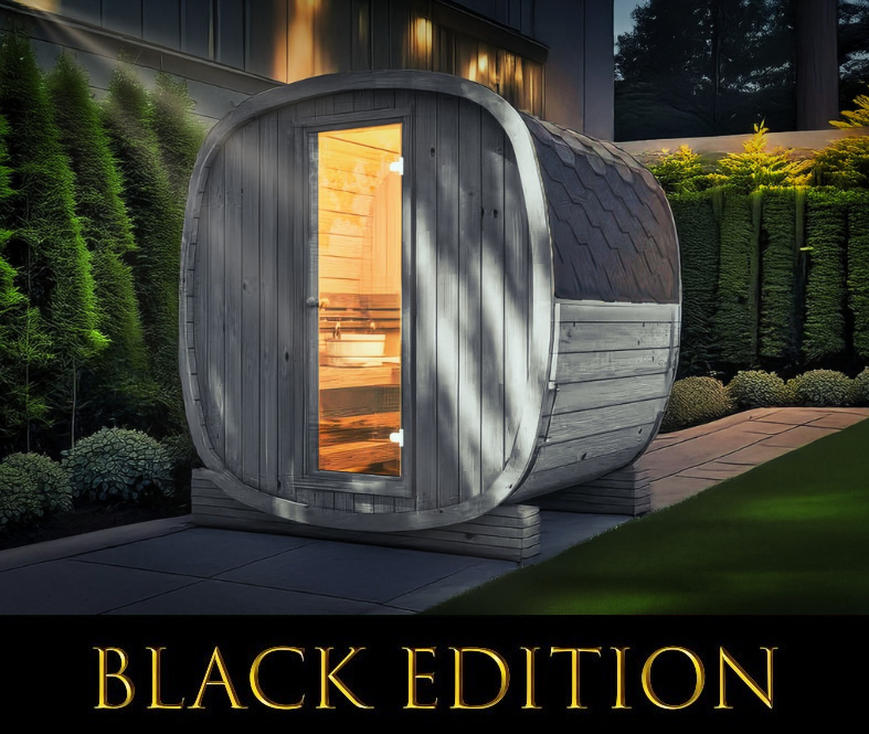 Sauna zewnętrzna Limitowana Czarna Wersja Uku 130 dla 3-4 osób / Tylko ogrzewanie elektryczne / Wysokiej Jakości Świerk Nordycki ( Sosnowe Drewno Termiczne) | Wellness | Relaks | SPA |