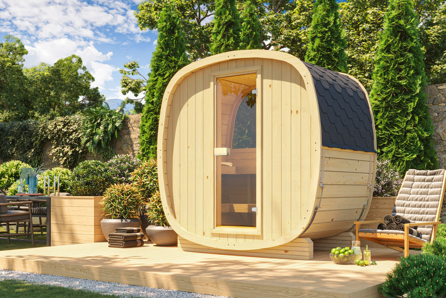 Sauna zewnętrzna Limitowana Czarna Wersja Uku 130 dla 3-4 osób / Tylko ogrzewanie elektryczne / Wysokiej Jakości Świerk Nordycki ( Sosnowe Drewno Termiczne) | Wellness | Relaks | SPA |