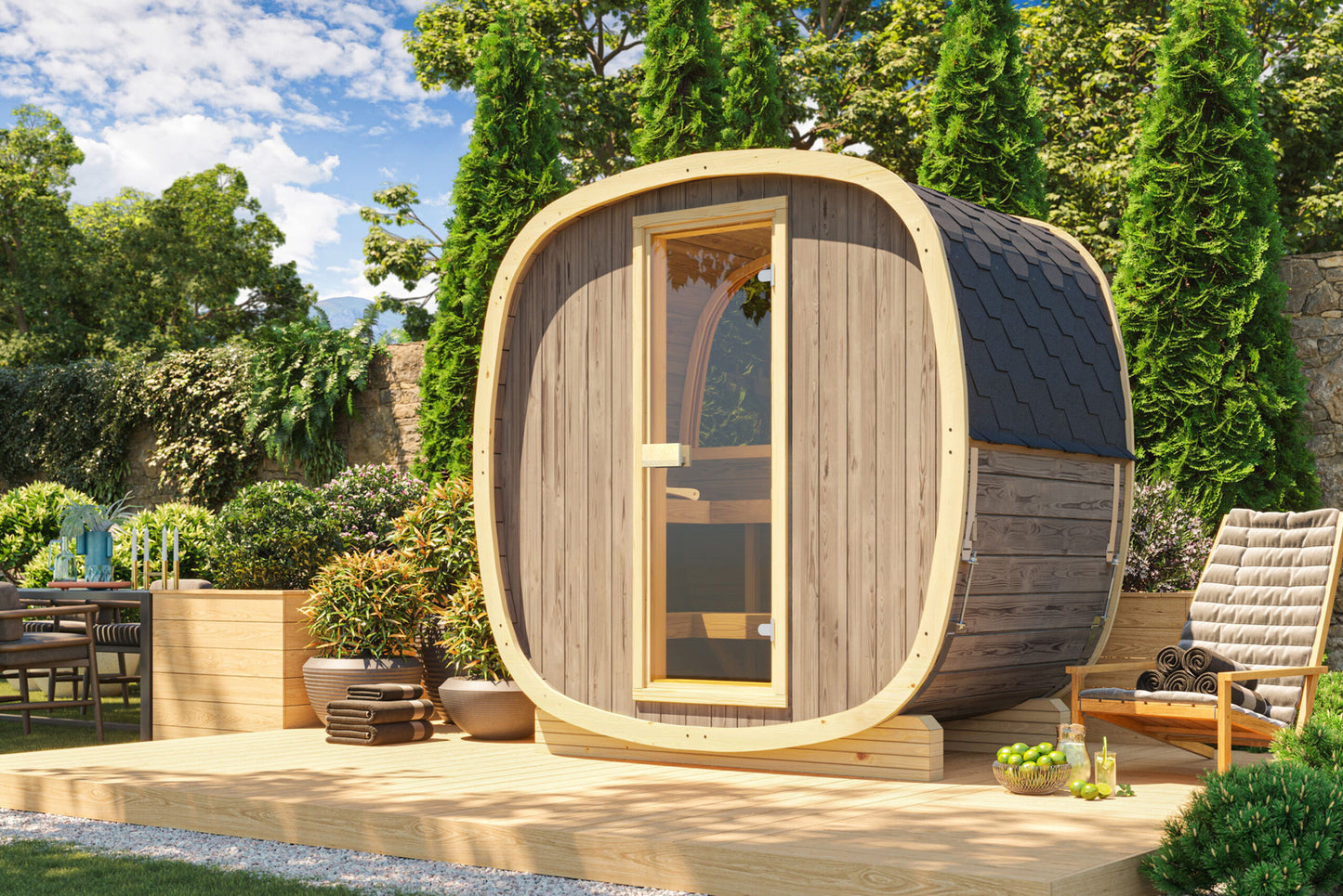 Sauna zewnętrzna Limitowana Czarna Wersja Uku 130 dla 3-4 osób / Tylko ogrzewanie elektryczne / Wysokiej Jakości Świerk Nordycki ( Sosnowe Drewno Termiczne) | Wellness | Relaks | SPA |