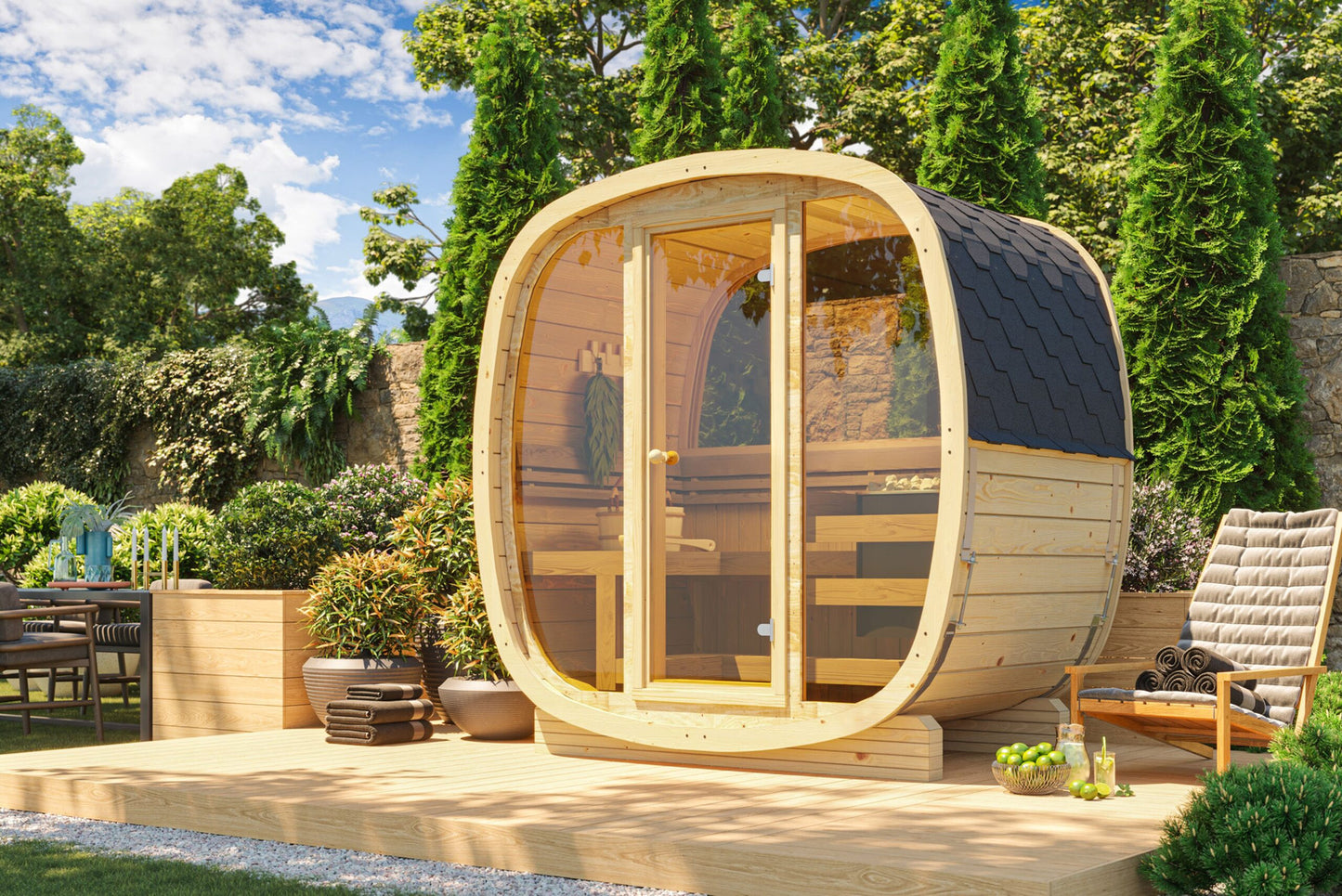 Sauna zewnętrzna Limitowana Czarna Wersja Uku 130 dla 3-4 osób / Tylko ogrzewanie elektryczne / Wysokiej Jakości Świerk Nordycki ( Sosnowe Drewno Termiczne) | Wellness | Relaks | SPA |