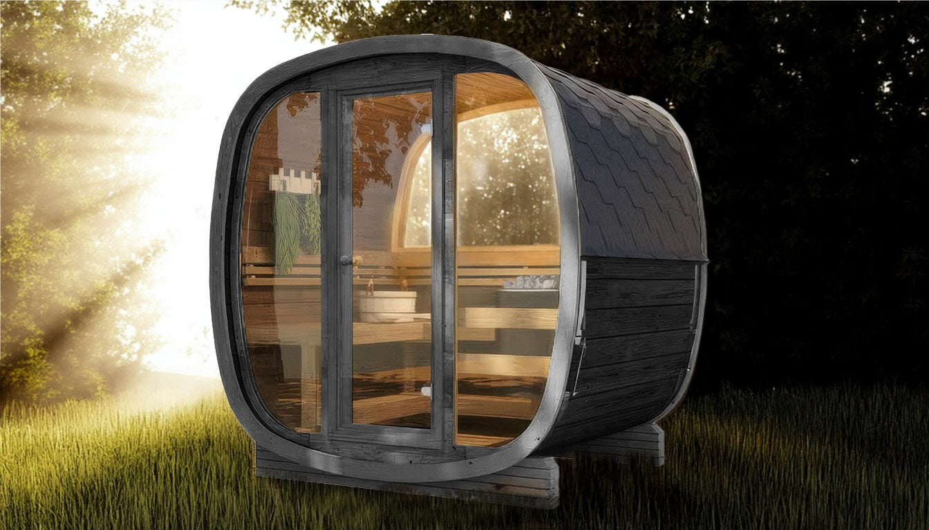 Sauna zewnętrzna Limitowana Czarna Wersja Uku 130 dla 3-4 osób / Tylko ogrzewanie elektryczne / Wysokiej Jakości Świerk Nordycki ( Sosnowe Drewno Termiczne) | Wellness | Relaks | SPA |