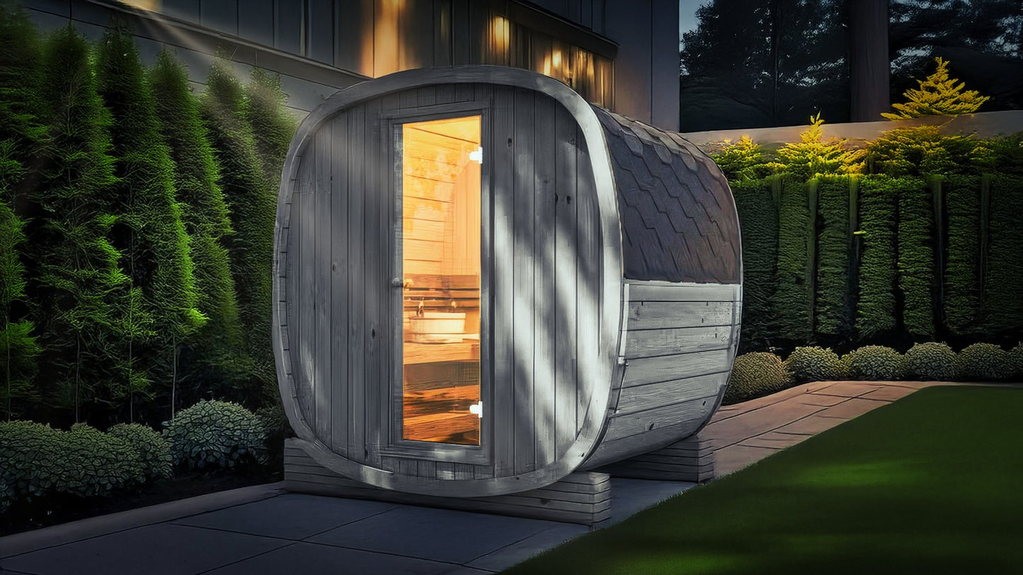 Sauna zewnętrzna Limitowana Czarna Wersja Uku 130 dla 3-4 osób / Tylko ogrzewanie elektryczne / Wysokiej Jakości Świerk Nordycki ( Sosnowe Drewno Termiczne) | Wellness | Relaks | SPA |