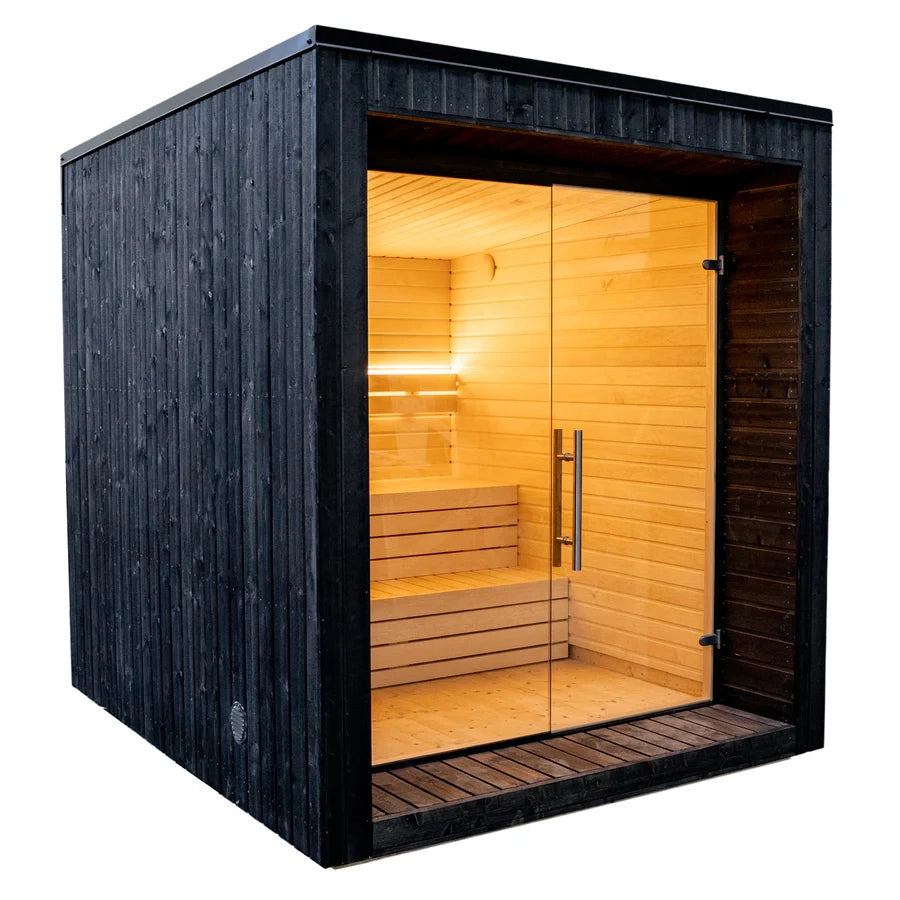 Sauna zewnętrzna/ Elegancka Sauna „LUMI“ CUBE | Całoroczna | Termiczna | Spa | Relax | Wellness