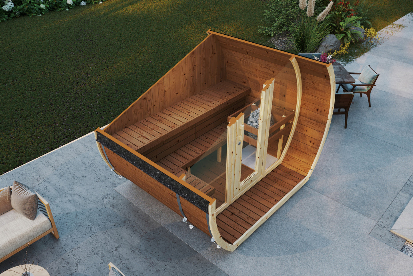 Sauna zewnętrzna Susi 200 dla 3-4 osób / Tylko ogrzewanie elektryczne / Wysokiej Jakości Świerk Nordycki ( Sosnowe Drewno Termiczne) | Wellness | Relaks | SPA |