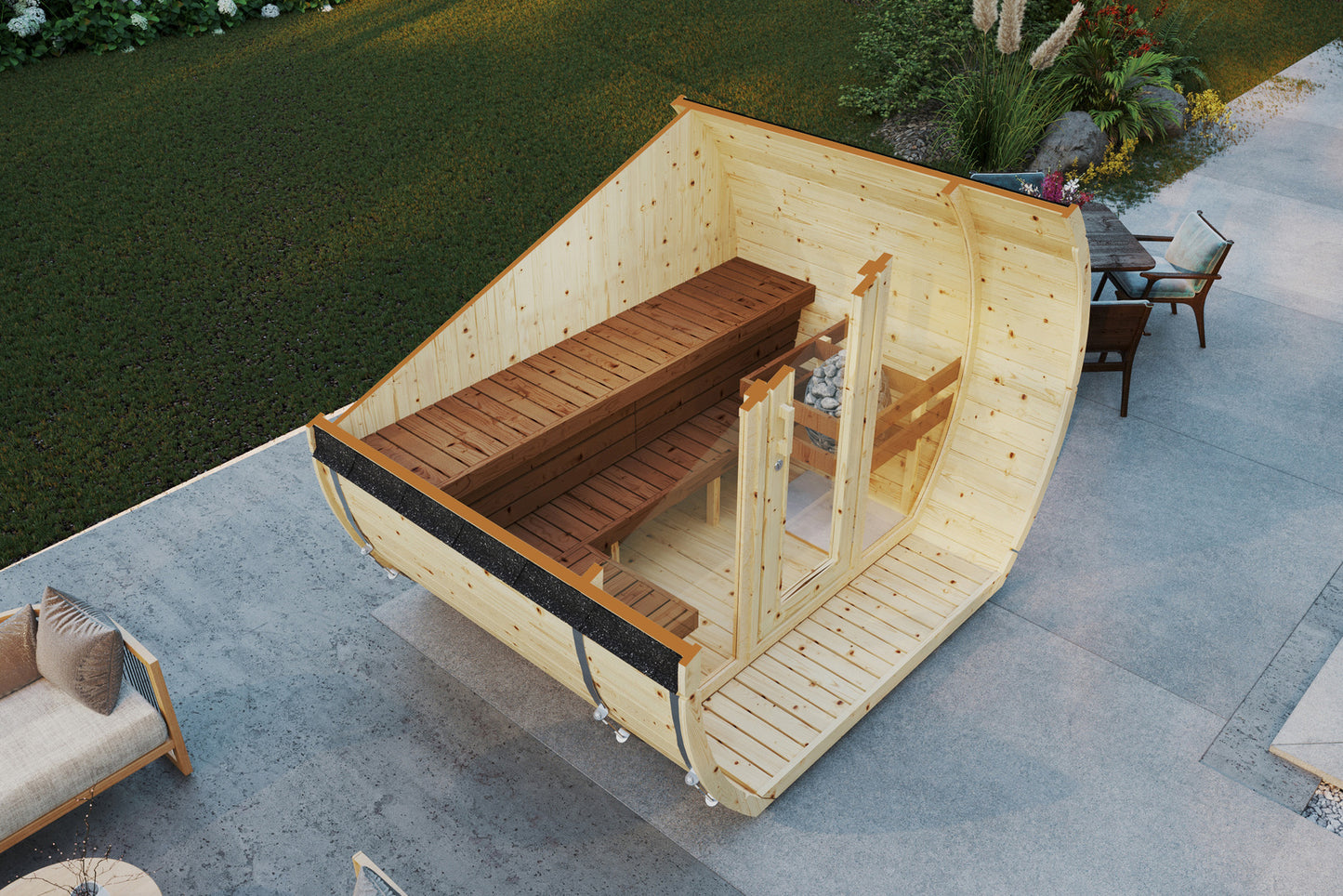 Sauna zewnętrzna Susi 200 dla 3-4 osób / Tylko ogrzewanie elektryczne / Wysokiej Jakości Świerk Nordycki ( Sosnowe Drewno Termiczne) | Wellness | Relaks | SPA |