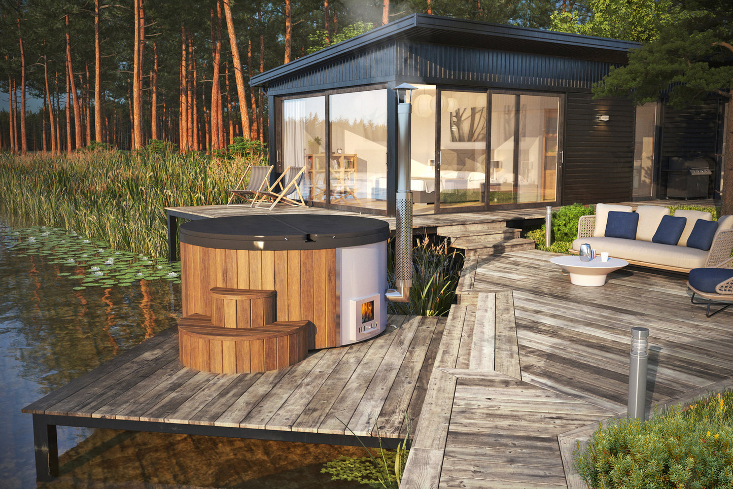 Zestaw Sauna & Balia | Sauna zewnętrzna ICON 125 | Sucha | Fińska | Balia ogrodowa Hot Tub LUX 220 | Piec elektryczny | Piec opalany drewnem | Thermwood