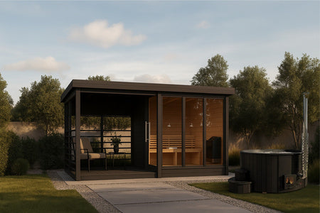 Zestaw Sauna & Balia | Sauna zewnętrzna Anita | Fińska | Sucha | Balia Hot Tub Lux 200 czarna | Beczka | Thermwood