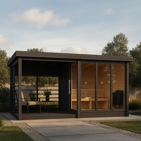 Zestaw Sauna & Balia | Sauna zewnętrzna Anita | Fińska | Sucha | Balia Hot Tub Lux 200 czarna | Beczka | Thermwood